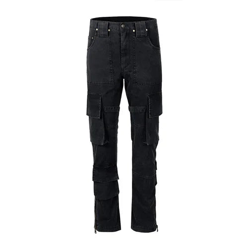 mens hip hip pants retro cargo pant streetwear side pockets bottom zipper harajuku joggers casual loose straight cotton trousers unique joggers style 3820