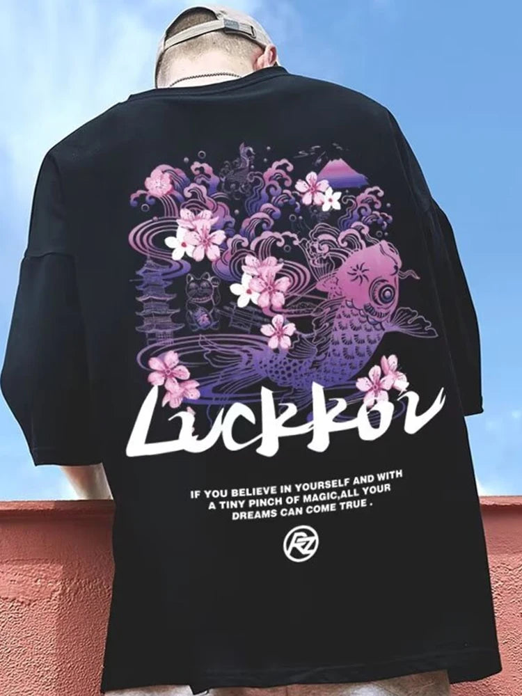 Gothic Graphic tee – Lucky Koi Print T Shirts For Men Summer Oversize Streetwear