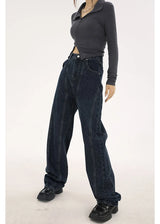 navy blue vintage jeans womans high waist summer wide leg denim trouser baggy streetwear chic design ladies straight jean pants unique jeans style 2877