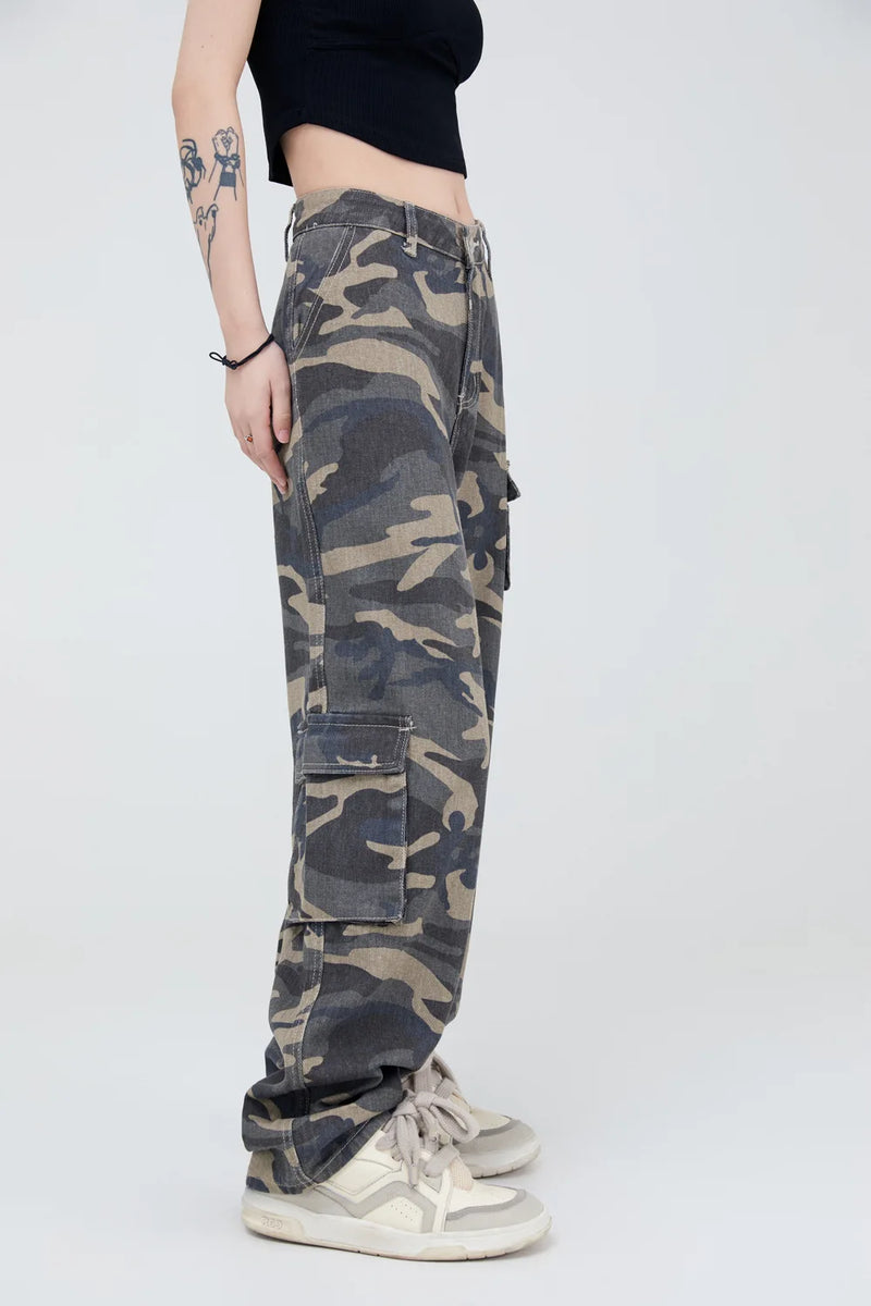 vintage pockets camouflage denim pants men jeans hip hop streetwear military cargo pants unique cargo style 974