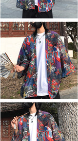 Japanese Style Men's Lightweight Kimono Jacket Dragon Print Kimono Cardigan New Arrival Street Shirt Harajuku Kimono Couple Tops