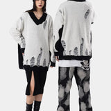 hip hop streetwear knitted sweater sweater 2022 mens harajuku ripped holes new casual v neck tops cotton loose pullover sweaters - graphic printed hoodie for men and women, vintage look oversized hoodie, unisex casual winter pullover