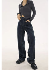navy blue vintage jeans womans high waist summer wide leg denim trouser baggy streetwear chic design ladies straight jean pants unique jeans style 2876