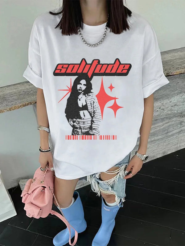 T-shirt with angelcore cloud art and 2000s text logo