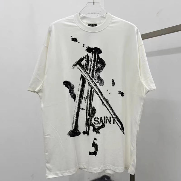Vaporwave Fashion – Summer New Saint T Shirt Chaopai 3D Steel Nails Direct Spray – Edgy Streetwear for All Genders