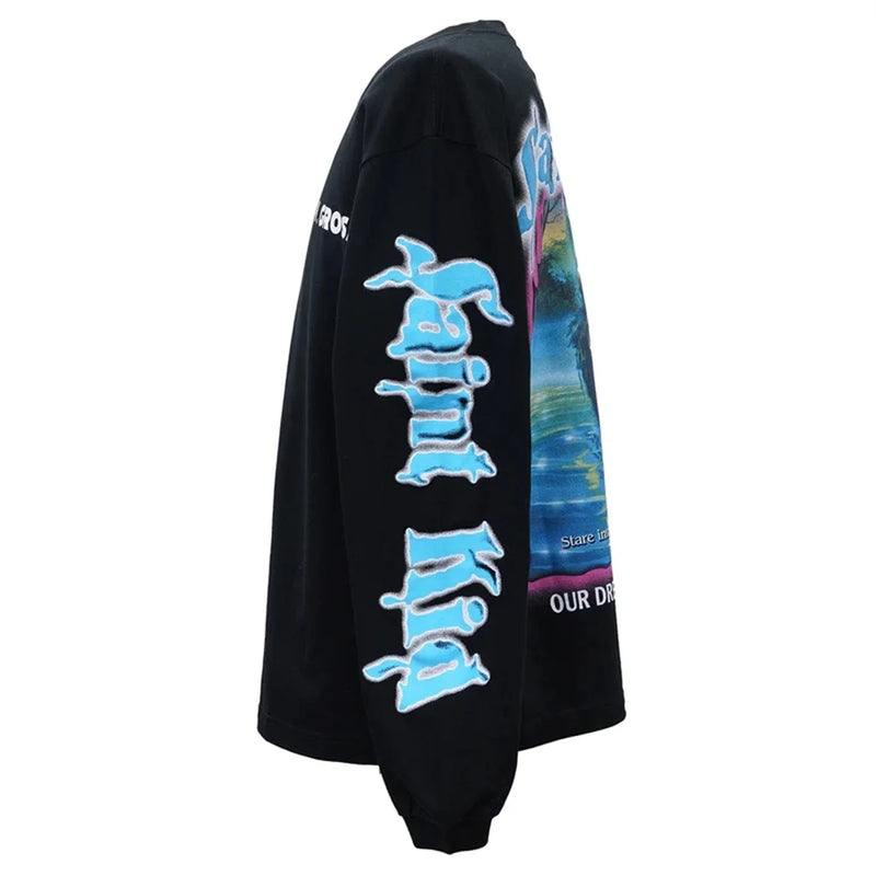 24ss Summer Vintage Retro High-Street Long Sleeve T-Shirt Sweatshirt Pullover Cotton