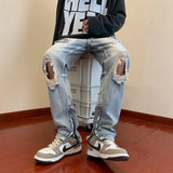 bottom zipper destroyed washed jeans skinny jeans ripped holes trousers men biker jeans fashion streetwear hip hop pants joggers urban active pants