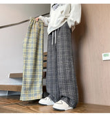 mens plaid pants baggy winter trendy fleece loose straight wide leg mopping trousers unisex thick velvet warm long pants unique default style 1120