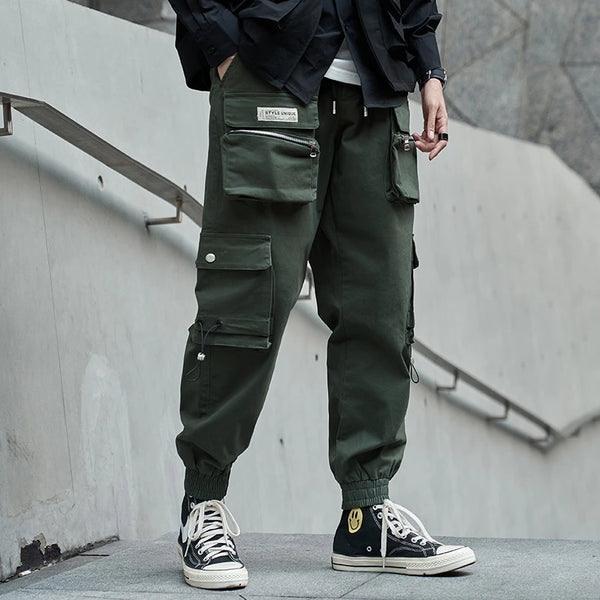 hip hop loose fit elastic waist cargo pants fashion military pockets ankle trousers pants mens drewstring sweatpants joggers streetwear sweatpants