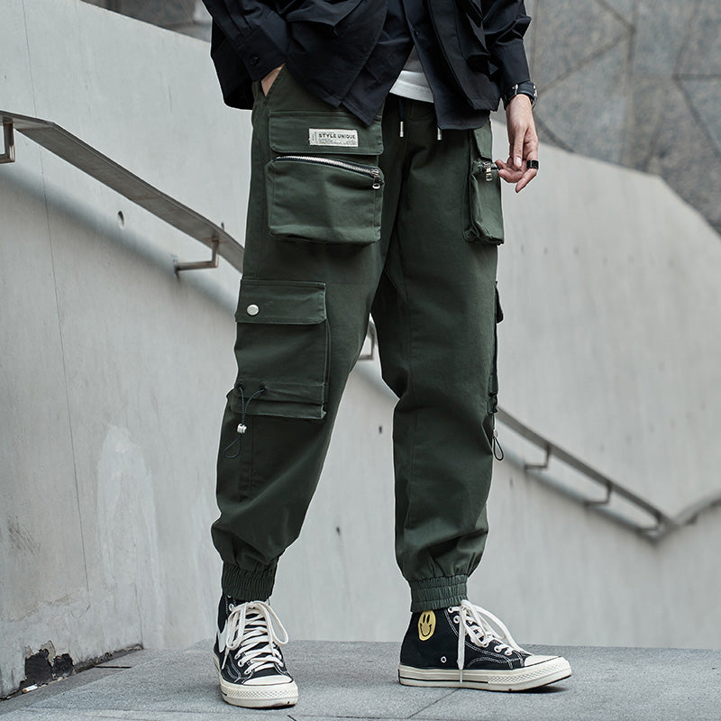 hip hop loose fit elastic waist cargo pants fashion military pockets ankle trousers pants mens drewstring sweatpants joggers unique joggers style 4623