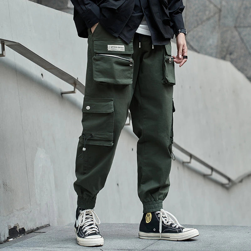 hip hop loose fit elastic waist cargo pants fashion military pockets ankle trousers pants mens drewstring sweatpants joggers streetwear sweatpants