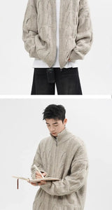 Autumn and Winter American New Style Men and Women Trendy Personalized Stand up Collar Knitted Shirt Couple Loose Retro Simple