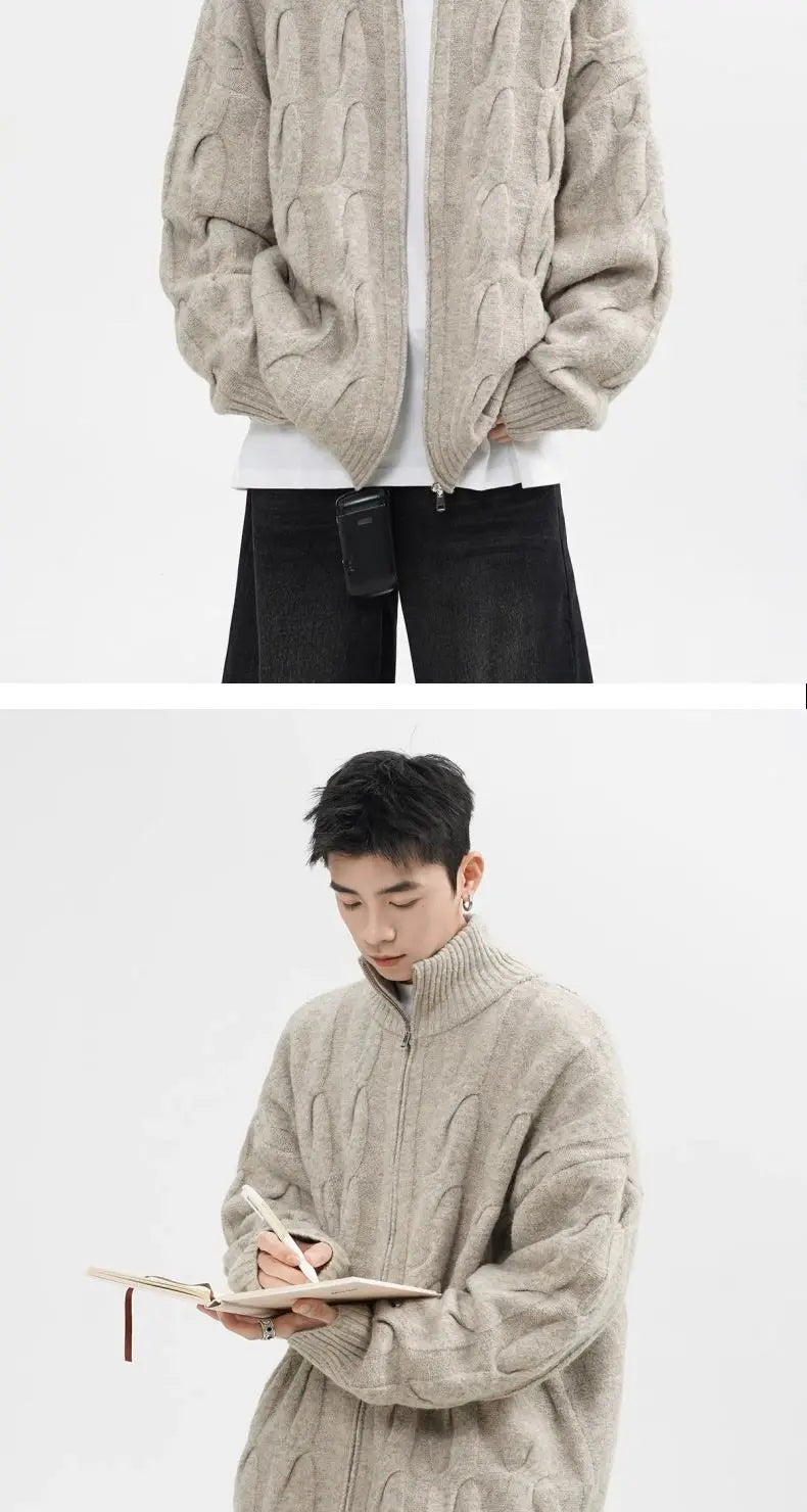 Autumn and Winter American New Style Men and Women Trendy Personalized Stand up Collar Knitted Shirt Couple Loose Retro Simple