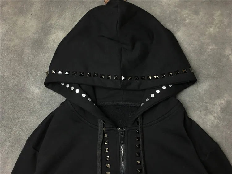New Luxury Men Novelty Metal Rivets Hoodies Hoody Hooded Sweatshirts V