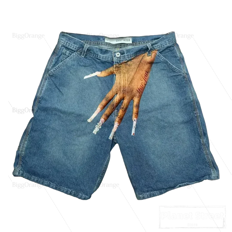 harajuku y2k short baggy jeans palm print graphic pants men fashionstyle denim streetwear gothic sweatpants shorts men clothing sporty tapered joggers
