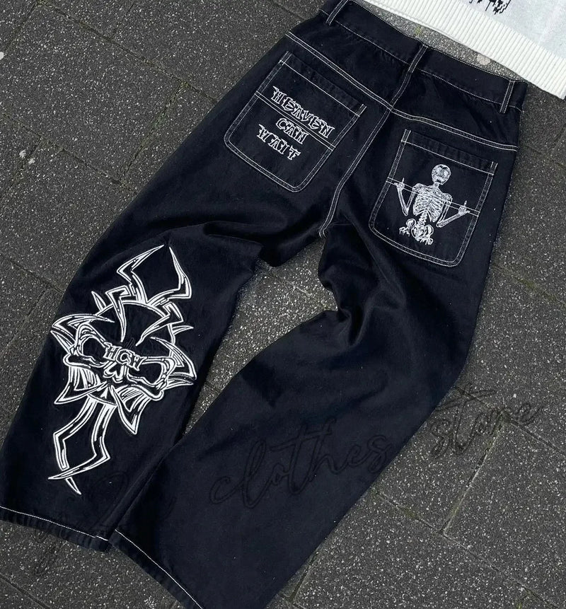 american y2k new fashion pattern embroidery clearance spot jeans women street hip hop joker straight wide leg pants couple jeans unique jeans style 3020
