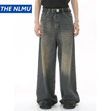 mens vintage blue baggy jeans male black loose straight denim pants y2k casual jeans trousers stacked flare jeans