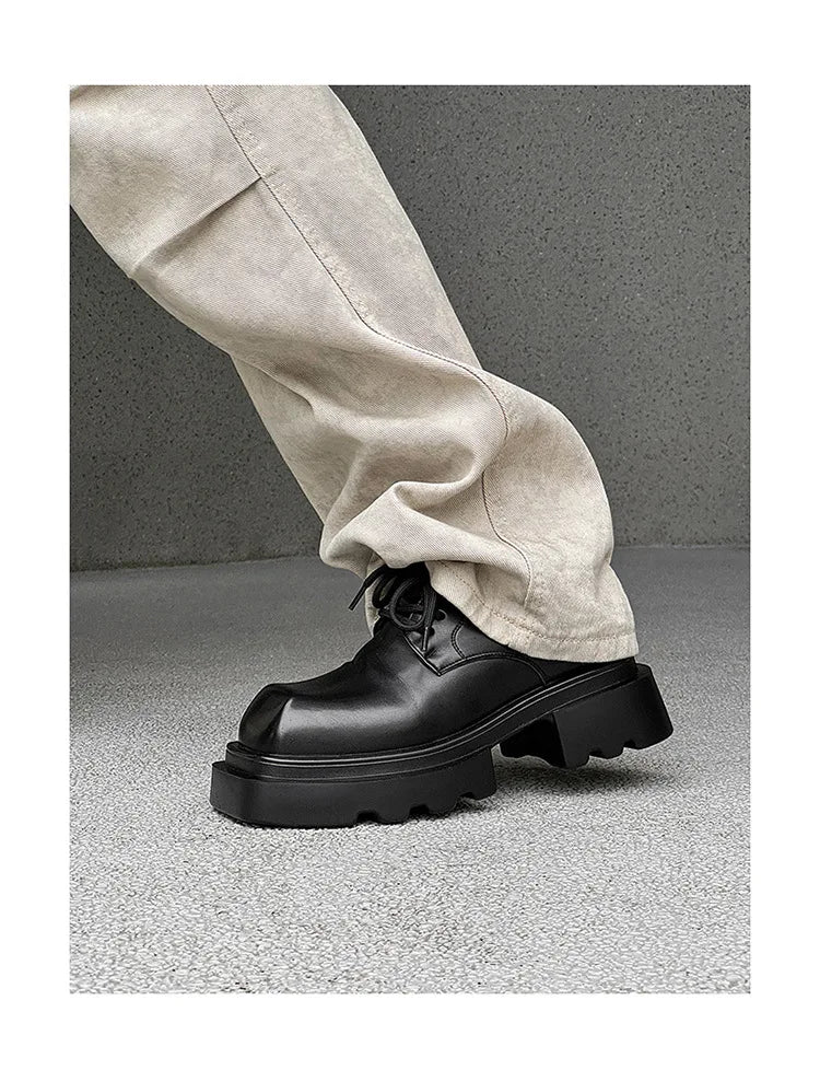 High Street Increase Derby Shoes Men's Streetwear Fashion Thick Sole Platform PU Leather Casual Luxury Designer Shoe