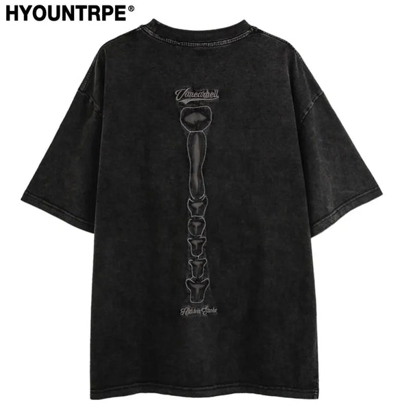 Skatercore Top – Fashion Skull Skeleton Holes Harajuku O Neck T Shirt – Urban Streetwear for Men & Women