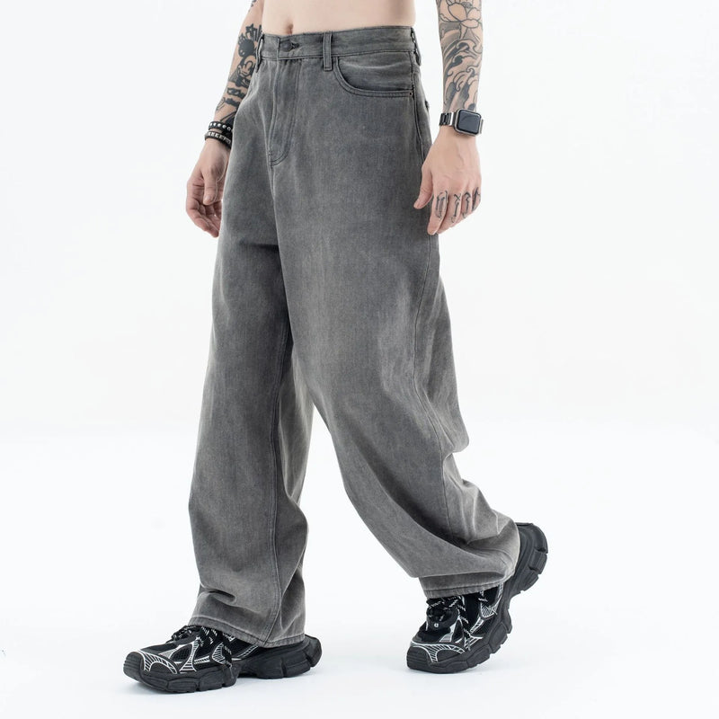 2024 autumn and winter new carbon ash wash worn jeans