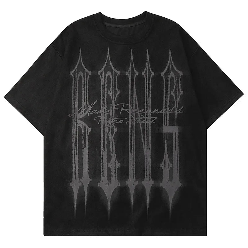 Sadcore Vintage print – Men Street T Shirts Artistic Logo Design Suede Short Sleeves