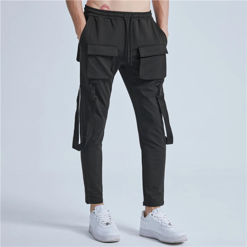 rainbowtouches pants brand mens high street multiple pockets design solid color tidal current overalls concise style baggy pant unique default style 1045