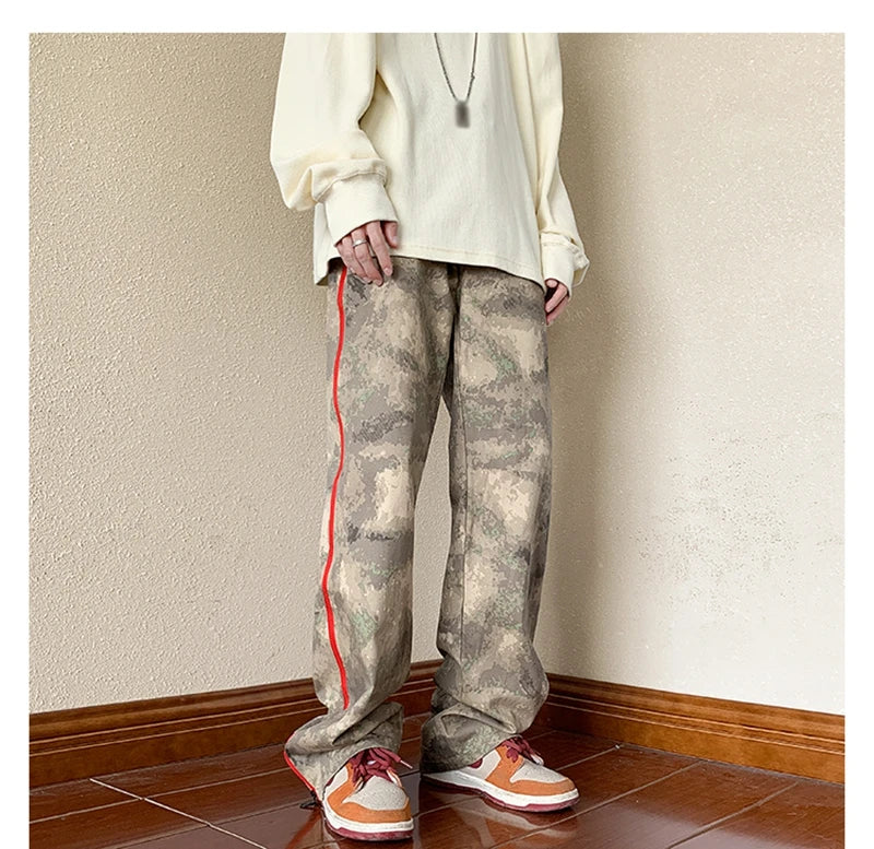 2023 outdoor side zipper camouflage baggy men cargo tracksuit pants overalls hip hop women sport long trousers spodnie dresowe unique cargo style 4240
