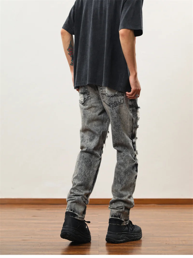destroy distressed ripped denim jean pants new fashion biker jeans streetwear slim pants jogger y2k mens jeans skinny jeans men sporty tapered joggers