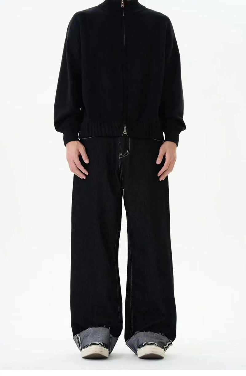 men women streetwear fashion loose casual wide leg straight black denim jeans pant boyfriend y2k baggy jeans trousers unique jeans style 2375