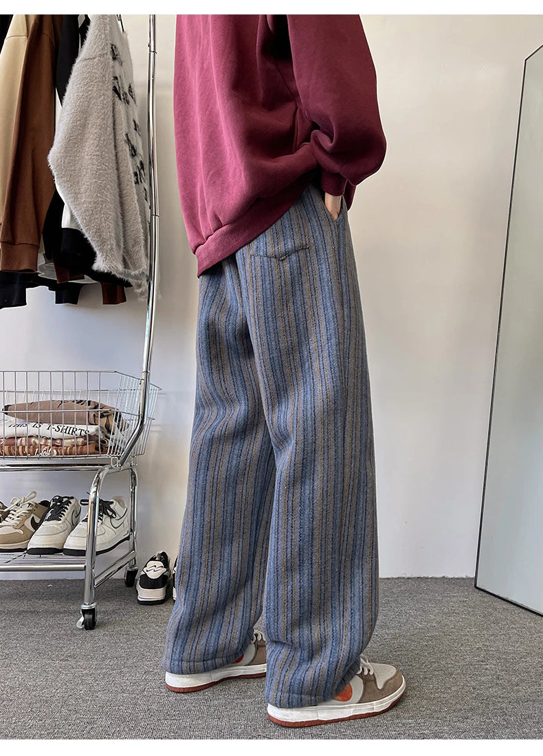 high quality stripe plaid mens trousers baggy straight fashion classic padded autumn winter casual pants male plus size m 8xl unique default style 1174