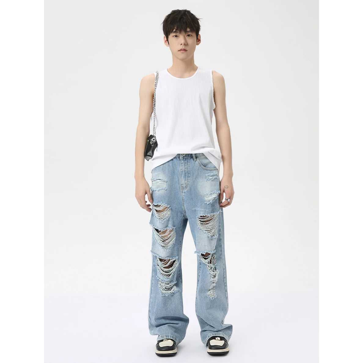 vintage ripped straight jeans blue baggy jeans trousers streetwear luxury loose casual distressed denim pants male y2k hombre ripped baggy denim