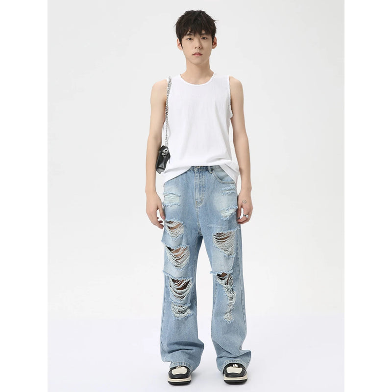 vintage ripped straight jeans blue baggy jeans trousers streetwear luxury loose casual distressed denim pants male y2k hombre ripped baggy denim
