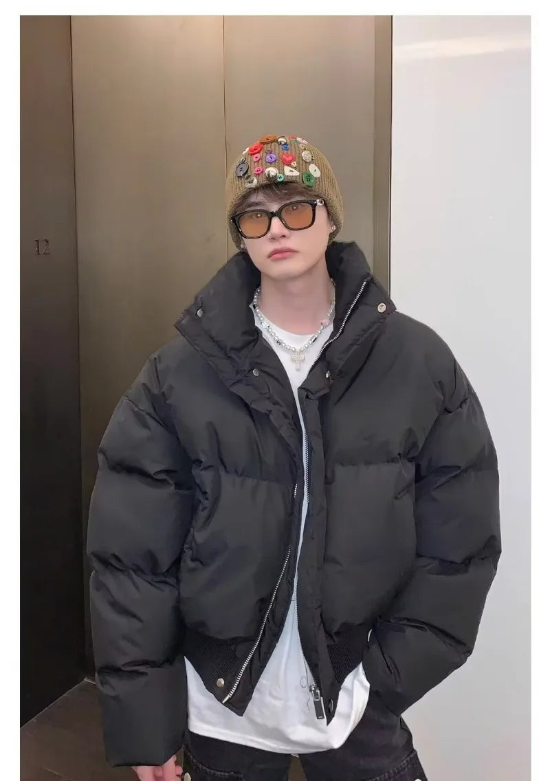 Simplicity Stand Collar Mens Parkas Heavy Winter Thicken Casual Short Cotton Jacket Warm Fashion Coats Male Streetwear New