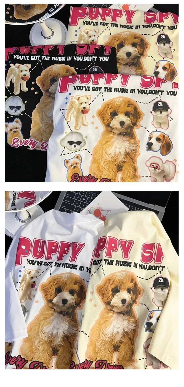 Gothic Crying angel – American Retro Cute Puppy Print Short Sleeved Summer Men And