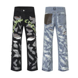 destroy ripped holes front letters embroidery denim jean pants men casual harajuku jean trouser hip hop streetwear pants joggers unique joggers style 3126