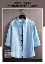 Wetailor New Summer Hot Sale Men's Short Sleeve Shirts Solid Color Easy Care Comfortable Stand-Up Collar Casual Beach Style