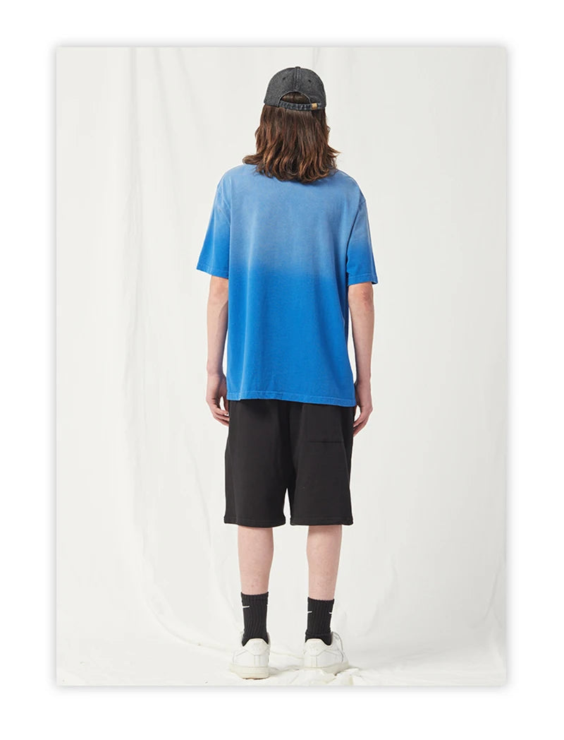 Spring Summer New Products Fried Color Wash Water Gradient Color Loose Short-sleeved Casual Basic Bottoming Round Neck