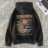 New Art Owl Girl Graphic Print Hoody Sweatshirts For Men Washed Distre