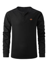 2024 New vintage Waffle Men's Henry shirt with button-down crew-neck and long sleeves