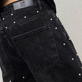 men bead streetwear fashion hip hop vibe loose casual wide leg straight denim jeans baggy pant man boyfriend jeans trousers unique jeans style 2992