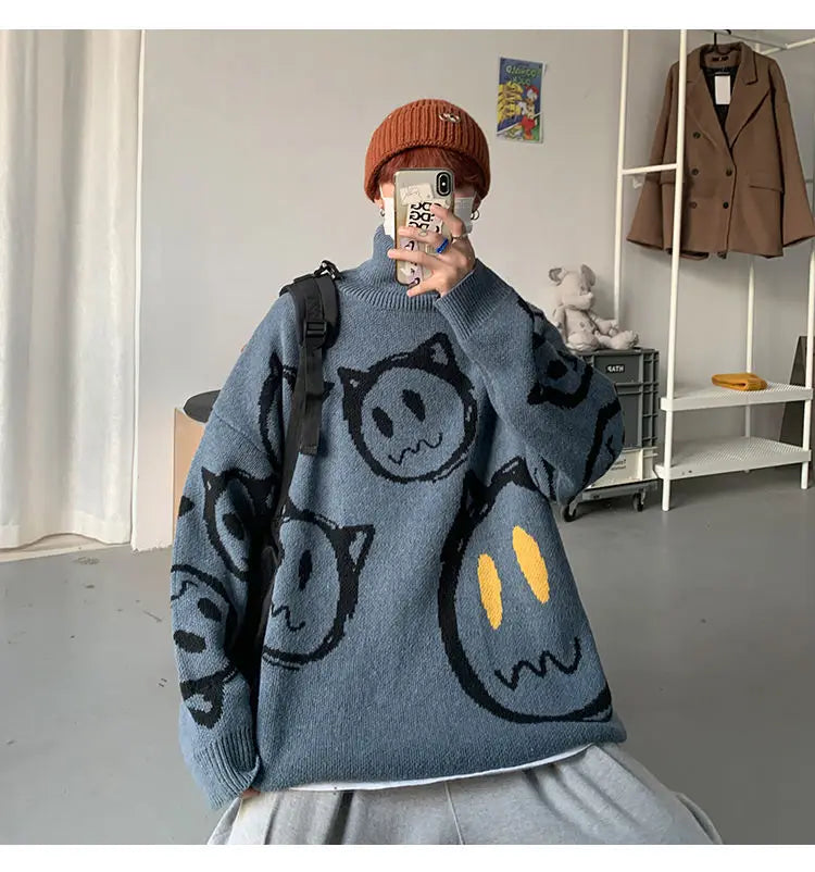 oversized flame knit top, unisex streetwear inspired by 2025 fashion trends, mens fashion layer for modern streetwear collect