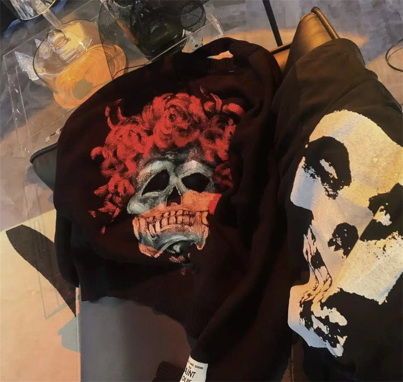 grunge pullover streetwear, modern knitwear, cozy fashion fit, stylish street outfit, modern aesthetic appeal