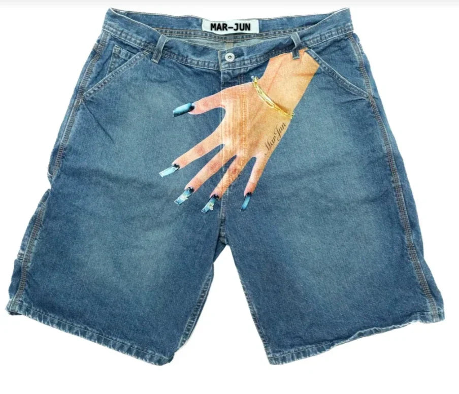 harajuku y2k short baggy jeans palm print graphic pants men fashionstyle denim streetwear gothic sweatpants shorts men clothing unique joggers style 5553