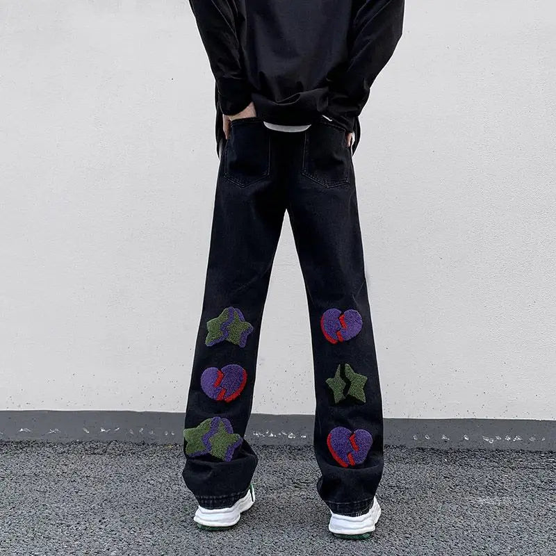 2023 summer new light luxury fashion pants star embroidered jeans mens straight slim pants boutique clothing simple style denim street jeans