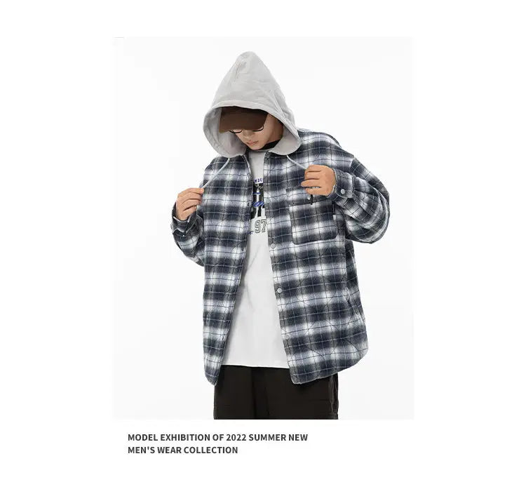 Winter Quilted Thick Plaid Hooded Jacket Men Wmen Streetwear Fashion Oversize Loose Casual Hoody Jacket Padded-cotton Parka Coat