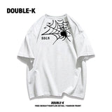 Y2k Broken heart – Trendy Street American Spider Web Print Round Neck Short Sle