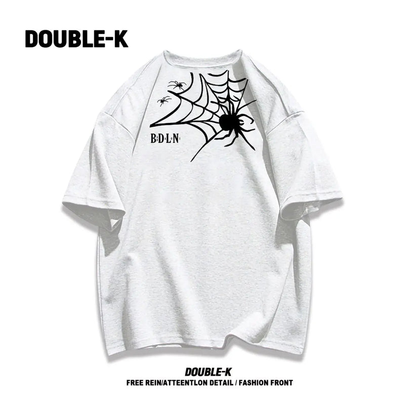 Y2k Broken heart – Trendy Street American Spider Web Print Round Neck Short Sle