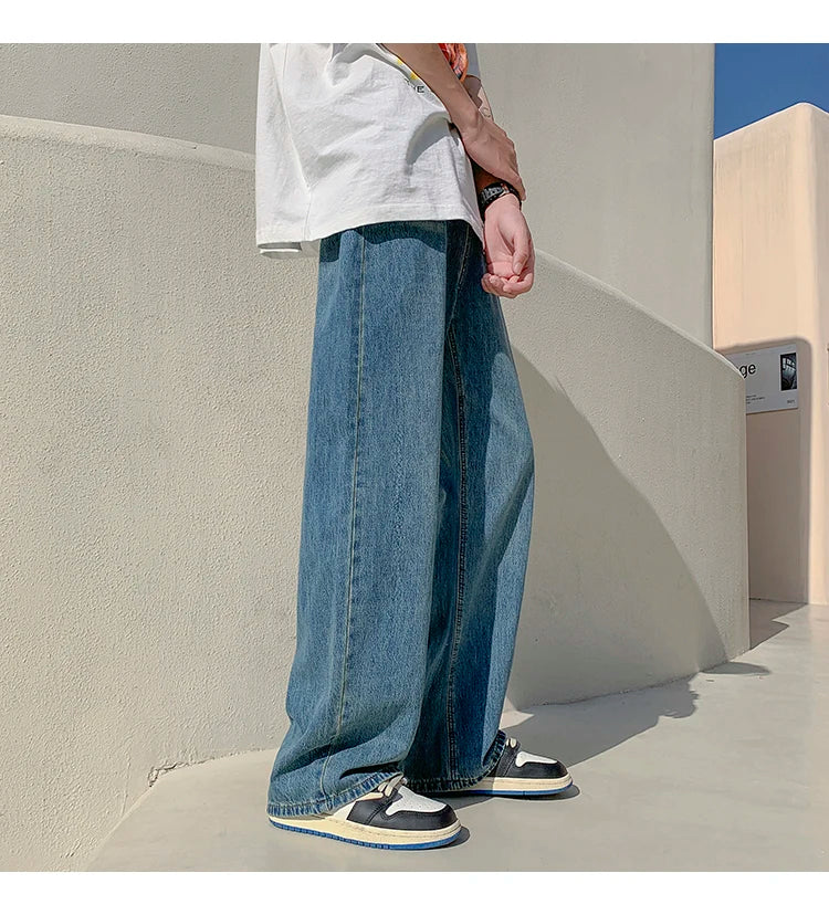 4 colors baggy jeans men fashion casual wide leg jeans men streetwear loose hip hop straight denim pants mens trousers m 2xl unique jeans style 4035