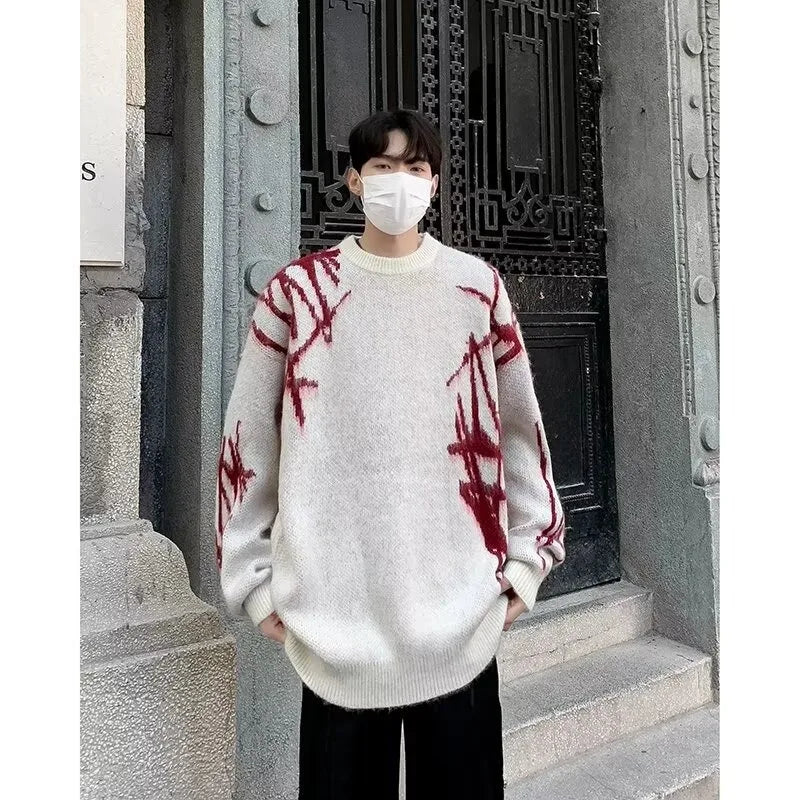 grunge fire sweater, streetwear drip, cozy knitwear for men, oversized grunge aesthetic winter top