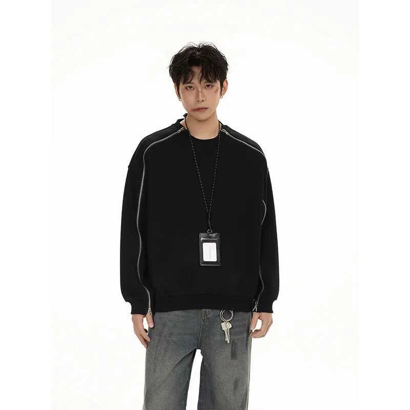 Zipper Pullover Sweatshirt Men Women Streetwear Fashion Loose Casual B